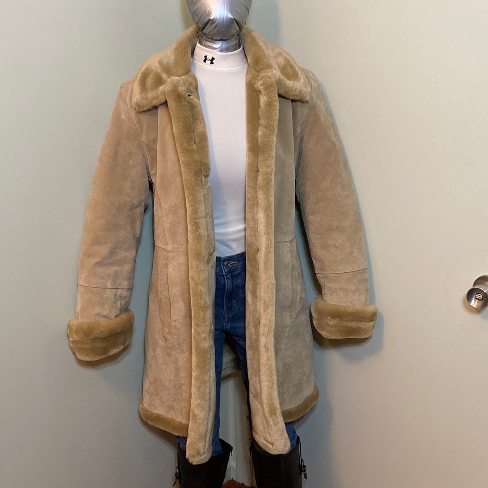 Quality Women's Beige Faux Fur Lined Leather Coat